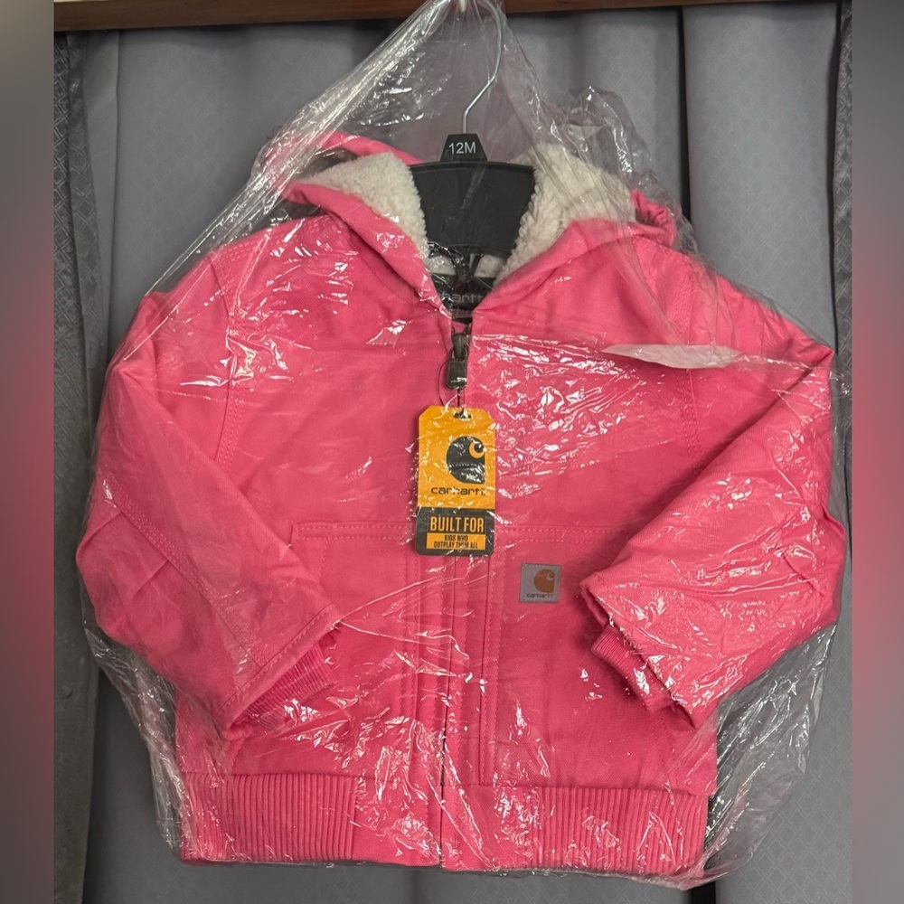 NWT! Carhartt duck jacket coat fleece lined kids infant 12mos 18mos PINK